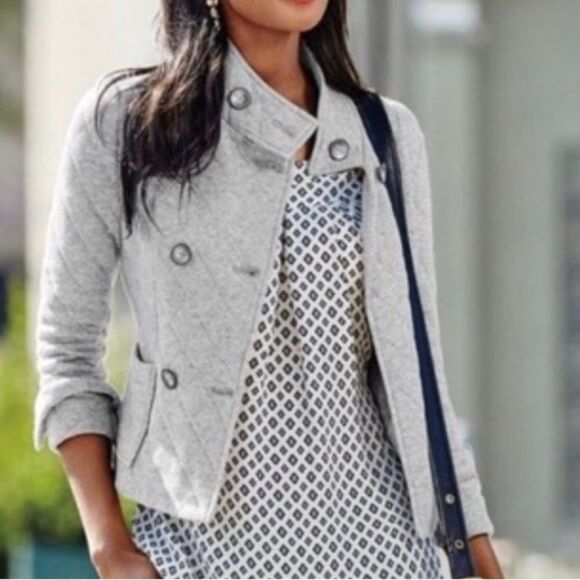 CABI QUILTED Cotton Knit Double Breasted Military Inspo Cropped Jacket  #3182 - Picture 6 of 8